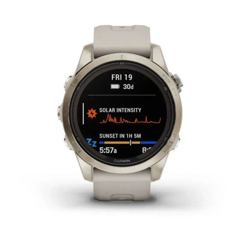 Смарт-годинник Garmin fenix 7S Pro Sapphire Solar Edition ніжно-золотистий зі світло-пісочним ремінцем