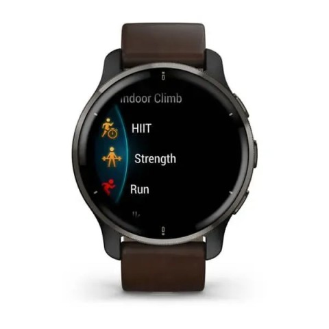 Смарт-годинник Garmin Venu 2 Plus графітовий з коричневим шкіряним ремінцем
