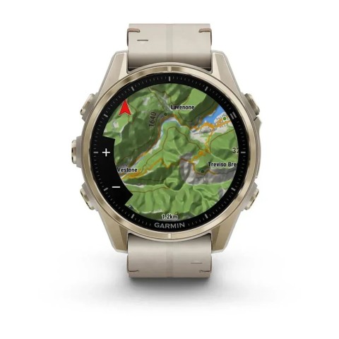 Смарт-часы Garmin fenix 8 AMOLED (43 мм) Sapphire золотистий/известняково-серый кожаный ремешок эксклюзив