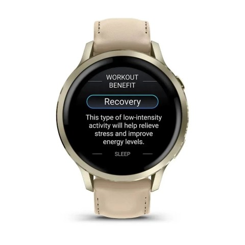 Смарт-годинник Garmin Venu 4 (41 мм) місячне золото з силіконовим ремінцем кольору слонової кістки і пісочним шкіряним