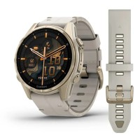 Смарт-годинник Garmin fenix 8 AMOLED (43 мм) Sapphire золотистий/вапняково-сірий шкіряний ремінець ексклюзив