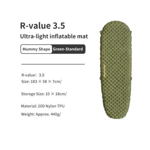 Матрац туристичний надувний одномісний  Naturehike CNK2300DZ013, 185x55x3.5 см, світло-сірий, прямокутний