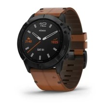Смарт-часы Garmin fenix 6X Sapphire Edition черные DLC с каштановыми кожаным ремешком