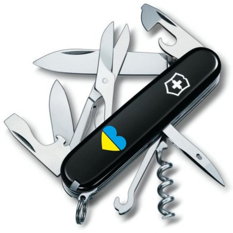 Ніж Victorinox Climber Ukraine 91мм,14функ,чорн ,Серце синьо-жовте