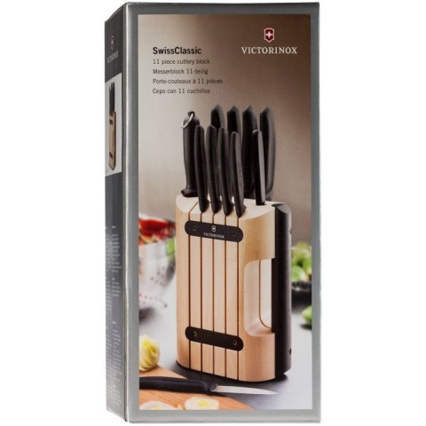 Набір кухонний Victorinox SwissClassic Cutlery Block 11шт з чорн. ручкою з підставкою (9 ножів,точило,овочечистка)