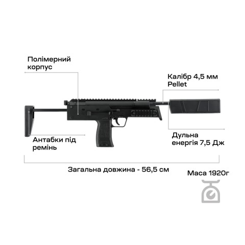 Пистолет пневматическая Umarex Heckler & Koch MP7A1 SD 4,5 мм Pellet