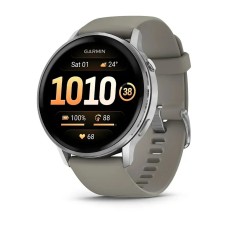 Смарт-часы Garmin Venu 4 (45 мм) серебристый со серебристо-серым силиконовым ремешком