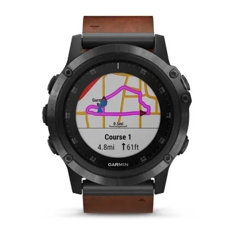 Смарт-часы Garmin Fenix ​​5X Plus Sapphire серые с коричневым кожаным ремешком