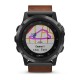 Смарт-часы Garmin Fenix ​​5X Plus Sapphire серые с коричневым кожаным ремешком