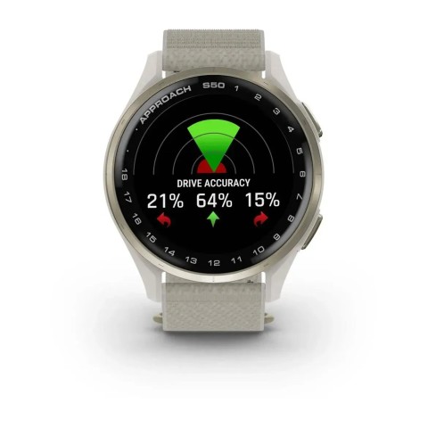 Смарт-годинник Garmin Approach S50 з кремово-золотистим алюмінієвим безелем і нейлоновим ремінцем ComfortFit кольору слонової кістки