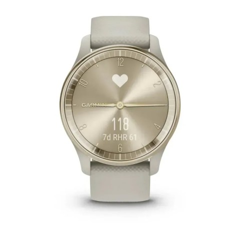 Смарт-годинник Garmin vivomove Trend з кремово-золотистим сталевим безелем, корпусом та ремінцем кольору французький сірий