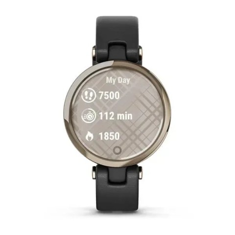 Смарт-годинник Garmin Lily Classic з кремово-золотистим безелем, чорним корпусом та італійським шкіряним ремінцем
