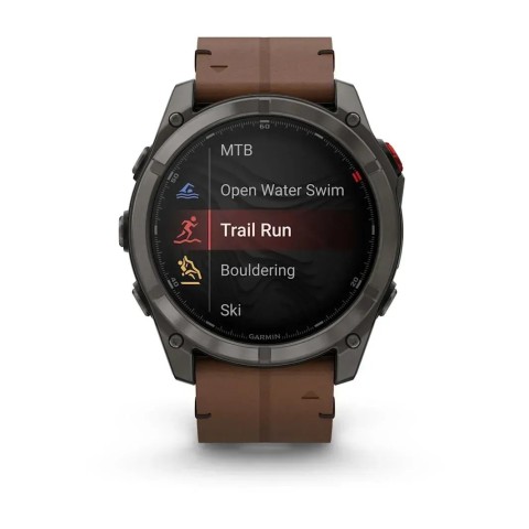 Смарт-годинник Garmin fenix 8 Pro AMOLED (51 мм) Sapphire карбоново-сірий DLC титан з каштановим шкіряним ремінцем