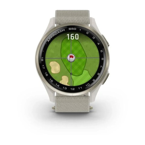 Смарт-годинник Garmin Approach S50 з кремово-золотистим алюмінієвим безелем і нейлоновим ремінцем ComfortFit кольору слонової кістки