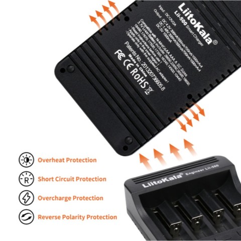 Зарядний пристрій Liitokala Lii-500, 4 канала, Ni-Mh/Li-ion, 220V/12V, Powerbank, Test, LCD, Box