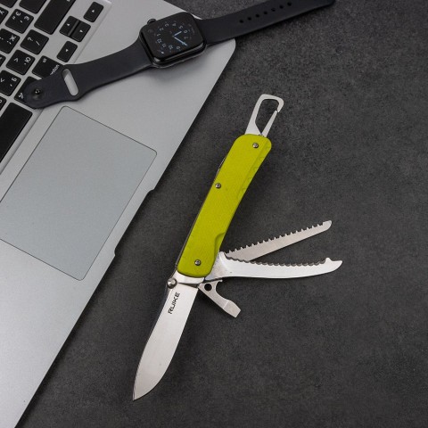 Багатофункціональний ніж Ruike Trekker LD43, (8.5 см) 12C27 / G10 зелений, 15 інстр.