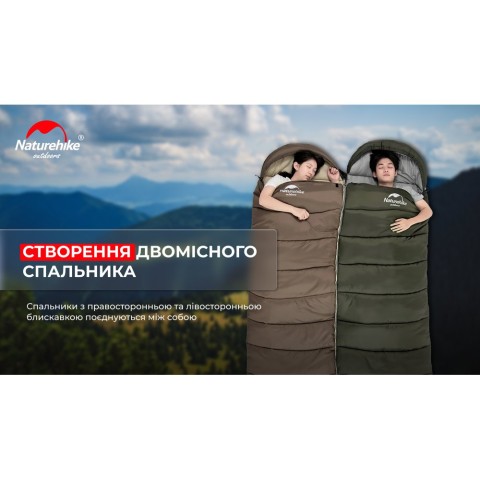 Спальник з капюшоном Naturehike U350 NH20MSD07, (1°C), правий, зелений