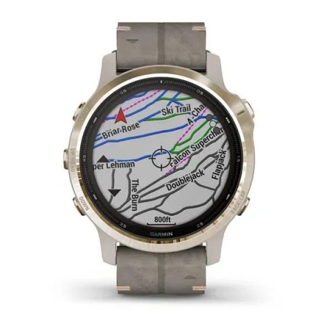 Смарт-часы Garmin fenix 6S Pro Solar Edition светло-золотистые с серым замшевым ремешком