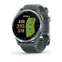 Смарт-годинник Garmin Approach S44 зі сріблястим алюмінієвим безелем та сірим ремінцем