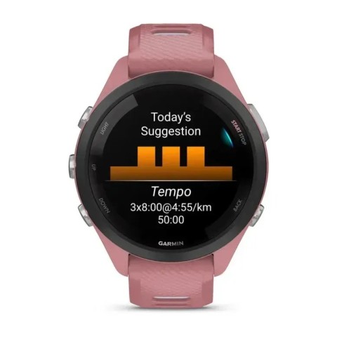 Смарт-часы Garmin Forerunner 265s с черным безелем, розовым корпусом и розово-серым силиконовым ремешком
