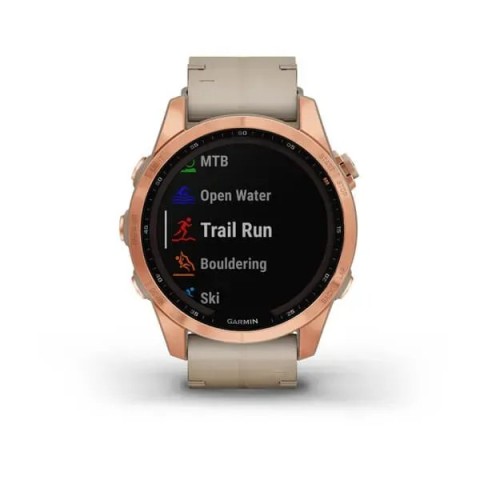 Смарт-годинник Garmin fenix 7S Sapphire Solar рожево-золотистий титановий зі шкіряним ремінцем кольору вапняка
