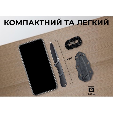 Ніж фіксований тактичний Civivi Mini Elementum, (5.7 см) Nitro-V / G10 чорний