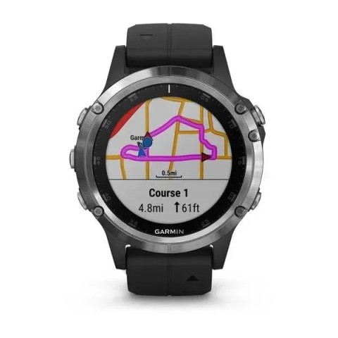 Смарт-часы Garmin fenix 5 Plus серебристые с черным ремешком