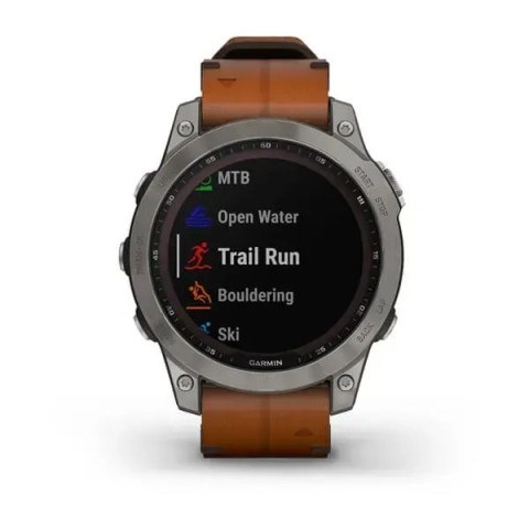 Смарт-годинник Garmin fenix 7 Sapphire Solar титановий з каштановим шкіряним ремінцем