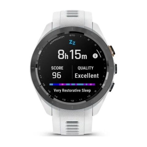 Смарт-годинник Garmin Approach S70 (42 мм) з чорним керамічним безелем та білим ремінцем