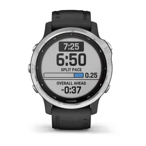 Смарт-часы Garmin fenix 6S Solar серебристые с черным ремешком