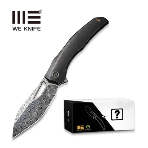 Ніж складаний туристичний WE Knife Ignio Mystery Box Ignio Mystery Box, (8.39 см) Damasteel (Hakkapella) / 6AL4V Titanium чорний