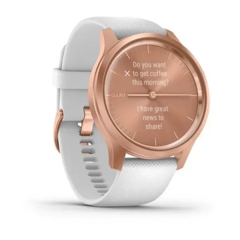 Смарт-годинник Garmin vivomove Style із рожево-золотистим корпусом та білим ремінцем