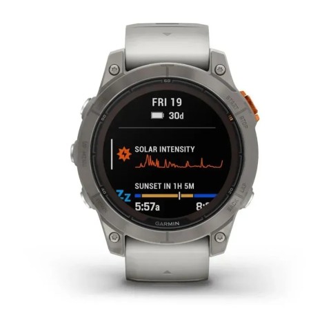 Смарт-годинник Garmin fenix 7 Pro Sapphire Solar Edition титановий з туманно-сірим/темно-помаранчевим ремінцем