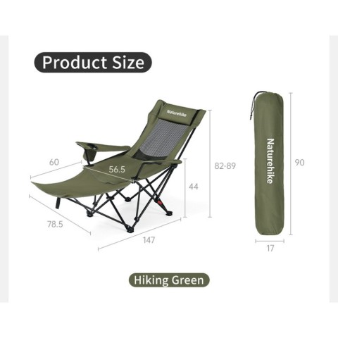 Крісло-шезлонг складане Naturehike CNK2550JJ023 Nightfall T05, сталь, хакі