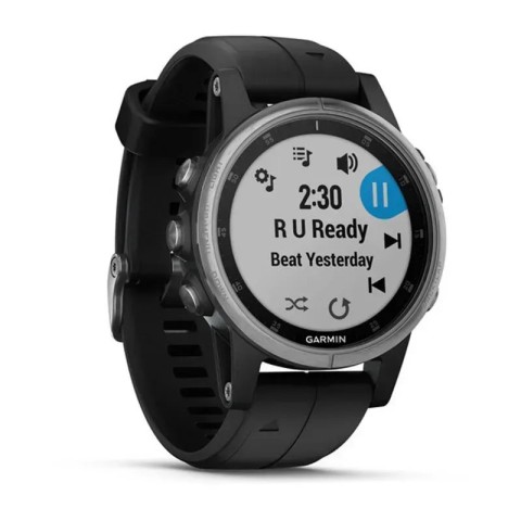 Смарт-часы Garmin fenix 5S Plus серебристо-черные с черным ремешком