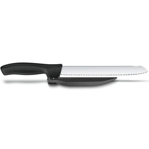 Кухонний ніж Victorinox SwissClassic DUX лезо 21см хвил. з направляючою з чорн. ручкою