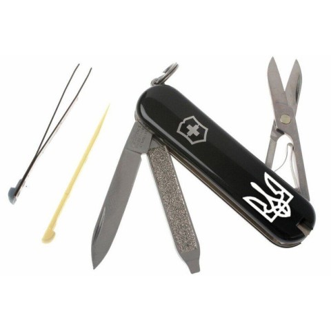 CLASSIC SD UKRAINE  58мм/1сл/7функ/черн/чехол /ножн /Трезубец.бел.