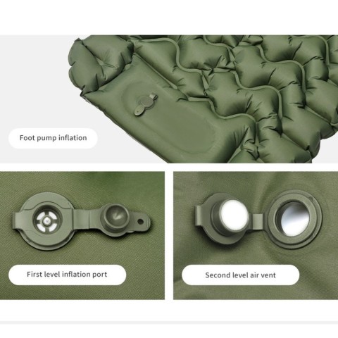 Матрац туристичний надувний одномісний  Naturehike CNK2550WS019, 200х60х6.5 см, зелений із вбудованою помпою для надування
