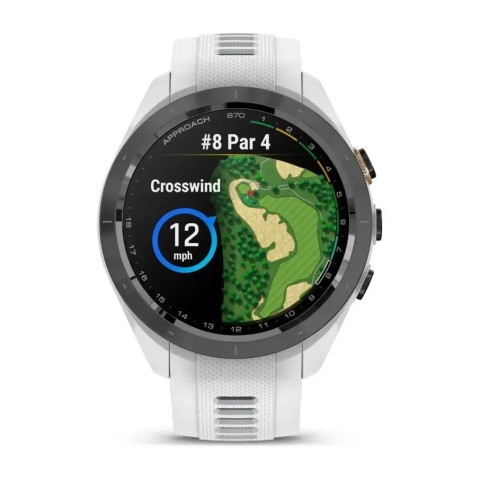 Смарт-годинник Garmin Approach S70 (42 мм) з чорним керамічним безелем та білим ремінцем