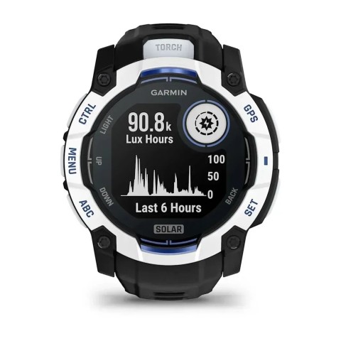 Смарт-годинник Garmin Instinct 3 (50 мм) Solar білий камінь/чорний/синя блискавка