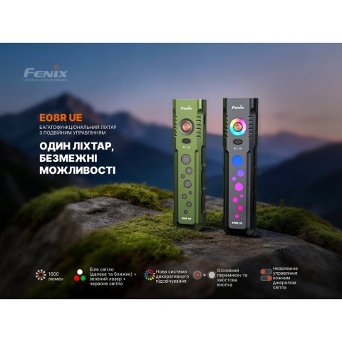 Ліхтар Fenix E08R UE, зелений