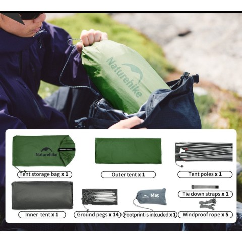 Намет надлегкий двомісний Naturehike Cloud Up Pro CNK2350WS020, темно-зелений