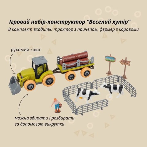 Ігровий набір OTAMANKO Веселий хутір (трактор з причепом д/колод, фермер з коровами) разноцветный