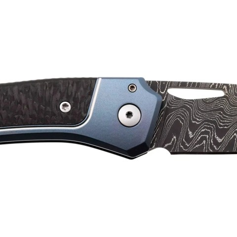 Нож Lionsteel Twain Damascus, Titanium / Carbon fiber blue