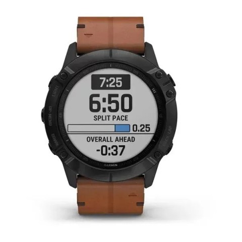Смарт-годинник Garmin fenix 6X Sapphire Edition чорний DLC з каштановим шкіряним ремінцем