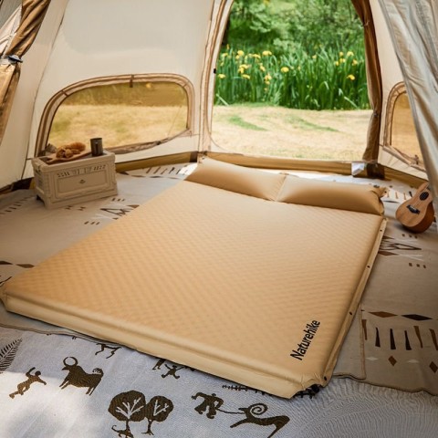 Матрац туристичний із подушкою, самонадувний двомісний Naturehike CNK2300DZ014, 192x132x3 см, бежевий