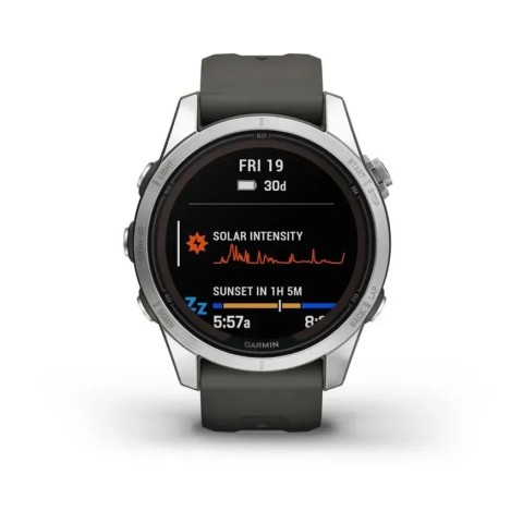 Смарт-часы Garmin fenix 7S Pro Solar Edition серебристые с ремешком графитового цвета