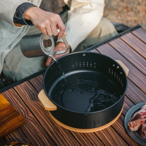 Настільна кругла піч із решіткою гриль та сковорідкою Naturehike CNK2550CF010, 36*32.6*12 см, хромоване залізо