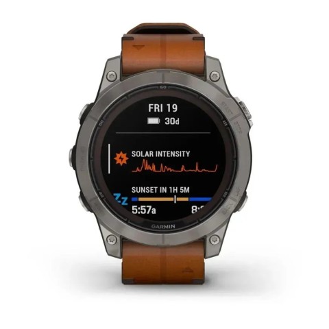 Смарт-часы Garmin fenix 7 Pro Sapphire Solar Edition титановые с каштановым кожаным ремешком