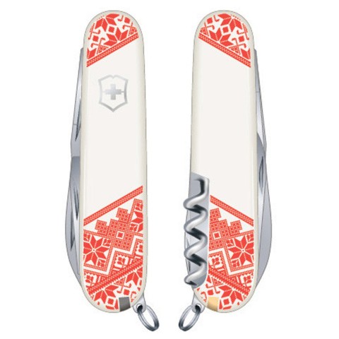 Ніж Victorinox Huntsman Ukraine 91мм,15функ,біл ,черв.Вишиванка,черв.Вишиванка